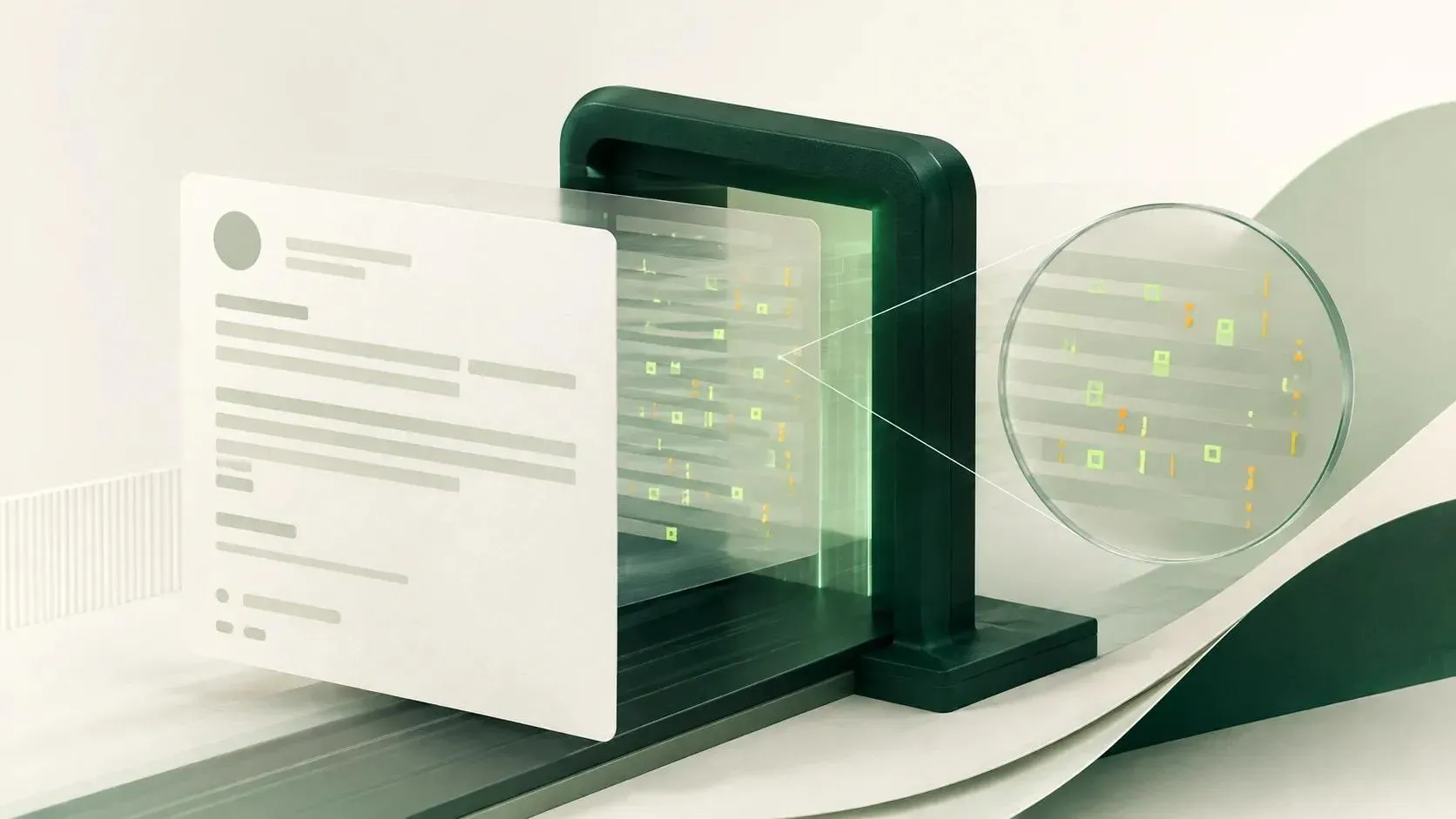Abstrakte E-Mail, deren unsichtbare Datenebene von einem Sicherheitsscanner sichtbar gemacht wird