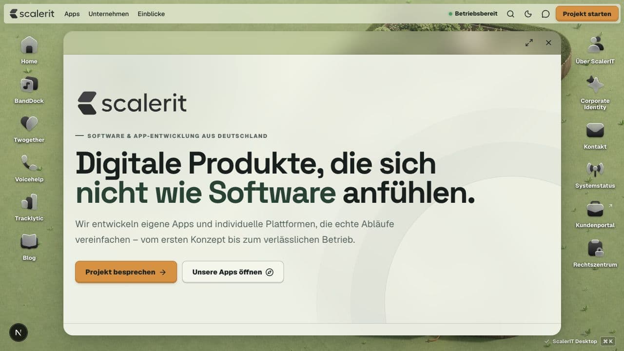 Die neue ScalerIT Website als Betriebssystem im Browser