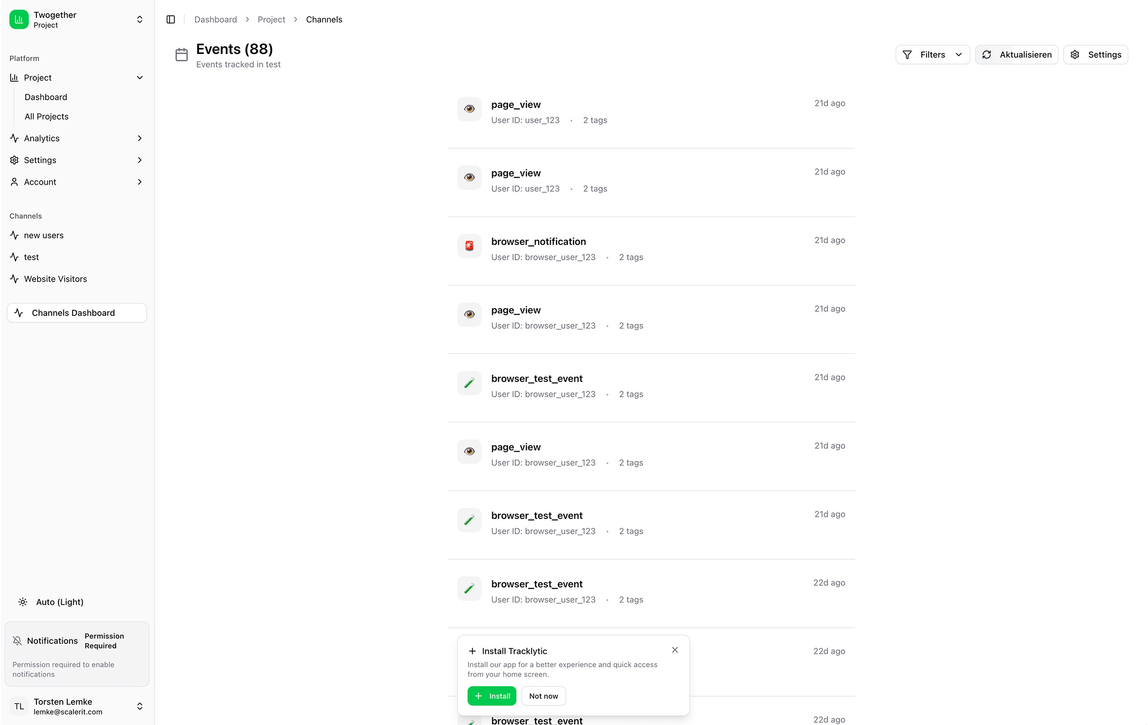 Tracklytic product interface